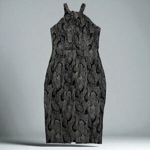 H&M Women’s Metallic Snake Print Halter Neck Cocktail Dress Black Gold Size 8